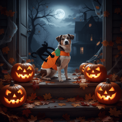 Costume pour Chien - Citrouille avec Chat Noir - au royaume des chiens