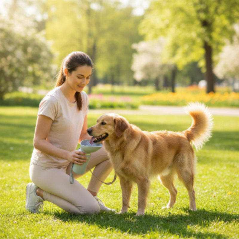 Gourde pour chien - pliable - femme-et-chien-parc