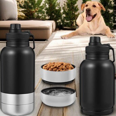 Gourde_pour_chien_3-en-1_avec_2_bols_-_Portable_en_acier_inoxydable_-demonstration-32_oz-avec-chien-assis