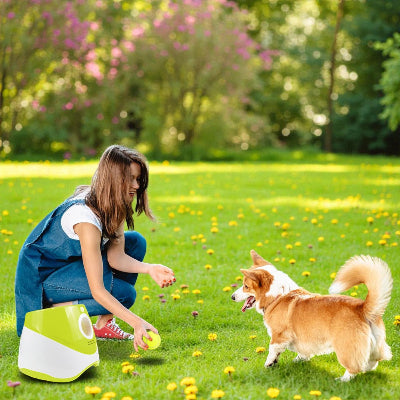 Jouet pour chien - Lanceur de Balle Automatique pour Chien - Réduit le Stress de 70%-chien-jouant-avec-sa-maitresse-dans-la-cour