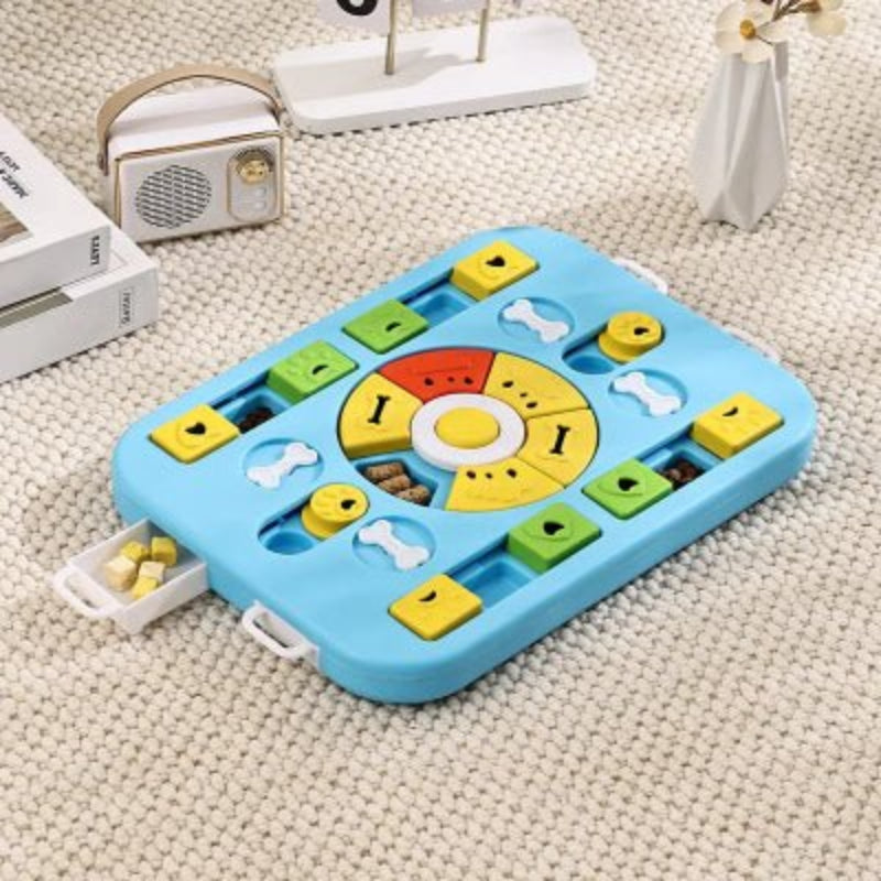 Jouets interactifs pour chiens - Intelligents puzzle d'enrichissement - demonstration-bleu-rectangle