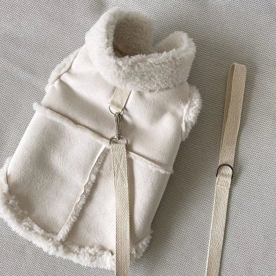 Manteau pour chien - imperméable chaud avec harnais intégré - manteau-avec-laisse-blanc