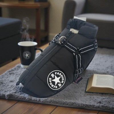 Manteaux-chien-vetements-d-hiver-avec-harnais-noir