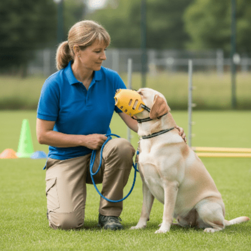 Muselière chien - réglable et respirante anti-morsure -labrador-en-entra-nement-professionnel