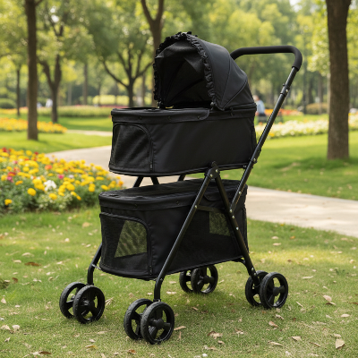 Poussettes pour chiens - double pliable avec support amovible-Poussette double pour chiens couleur -noire