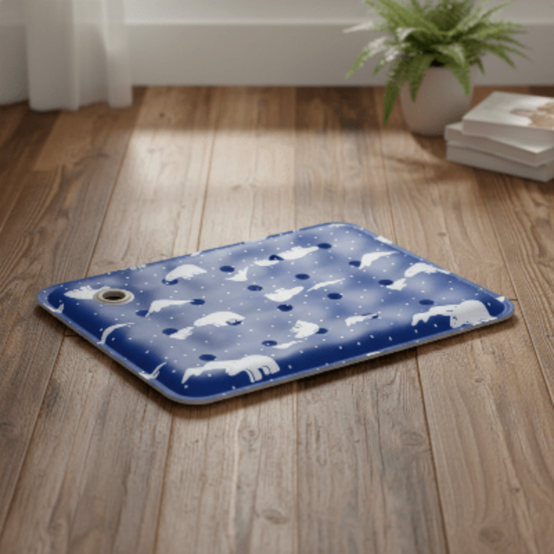 Tapis rafraîchissant chien - lit froid d'été coussin de glace motif ours polaires bleu marine parquet intérieur