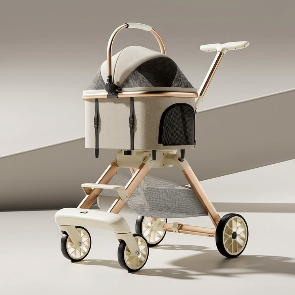 Poussettes pour chiens - de luxe 3-en-1 4 roues Petits et moyens chiens - au royaume des chiens