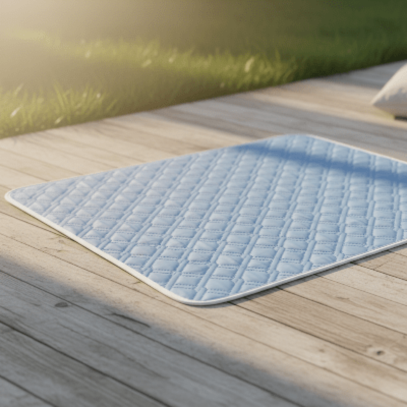 tapis de refroidissement pour chien - été lavable portable bleu ciel terrasse bois lumière dorée été