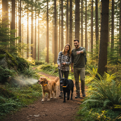 Anti-aboiement chien - spray citronnelle 2-en-1 automatique et télécommande-Couple forêt