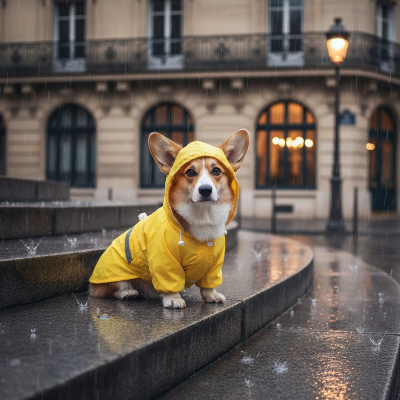 Chien manteau - avec capuche K-WAY léger jaune - Corgi