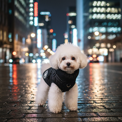 Chien manteau - avec harnais integrer chaud et coupe-vent noir - nuit
