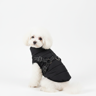 Chien manteau - avec harnais integrer chaud et coupe-vent - noir