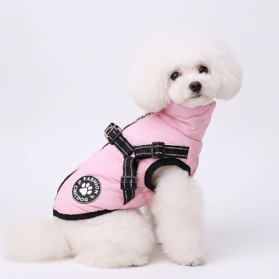 Chien manteau - avec harnais integrer chaud et coupe-vent- rose