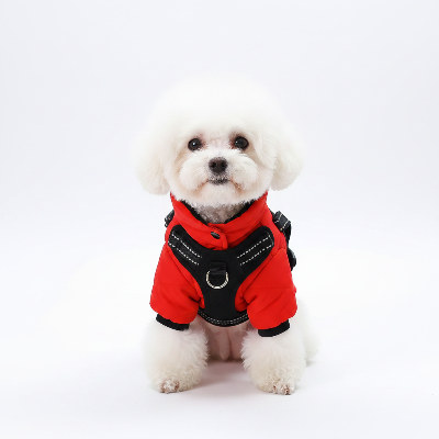 Chien manteau - avec harnais integrer chaud et coupe-vent - rouge