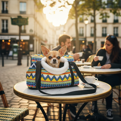 Chien sac de transport - sacoche classique confortable-Chihuahua en terrasse de café