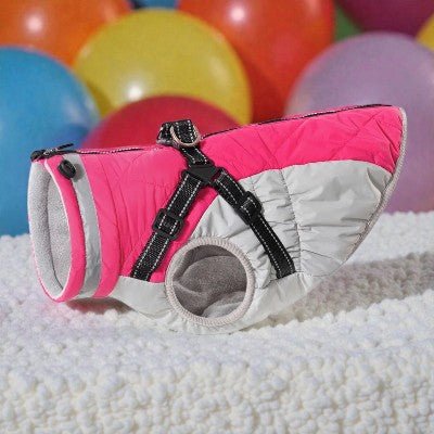 Coffret Complet Pluie - Imperméable avec Harnais + Laisse Impermeable_pour_chien_-_avec_harnais_chauds_d_hiver-rose-demo