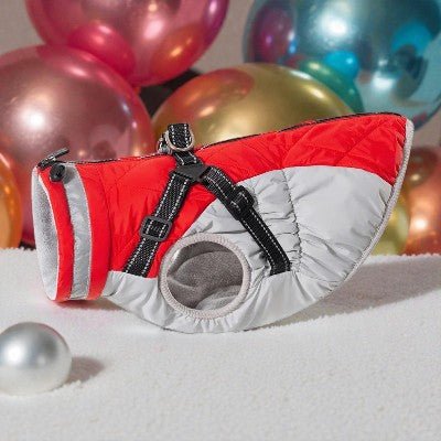 Coffret Complet Pluie - Imperméable avec Harnais + Laisse Impermeable_pour_chien_-_avec_harnais_chauds_d_hiver-rouge