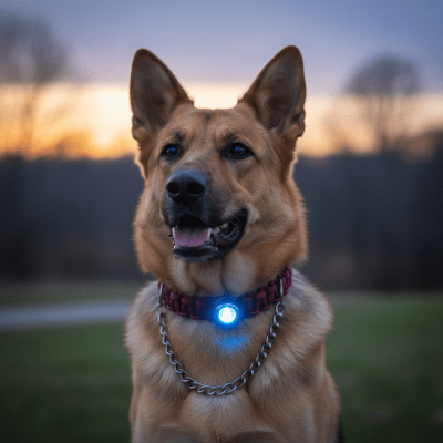 Coffret Sécurité Grande Taille - Collier Noir/Rouge + Lampe LED chien-chaine-noir-rouge-bleu