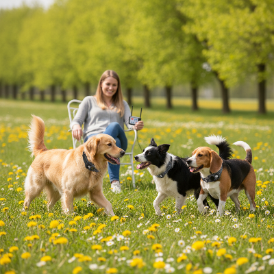 Collier de dressage chien - sans fil barrière invisible - 3 chiens libres avec 1 seul émetteur