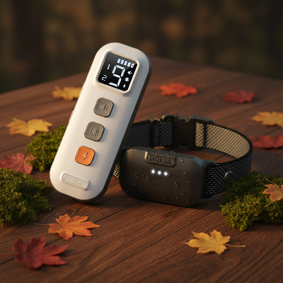 Collier anti aboiement -  pour chien avec Télécommande 600m-Collier télécommande sur décor bois -et mousse