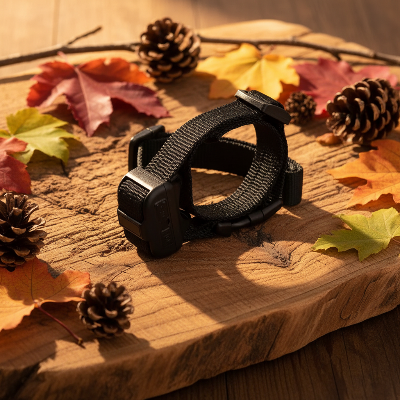 Collier anti aboiement chien -  vibration et bip sans choc-Collier sur bois rustique avec feuilles -d'automne-avec-choc