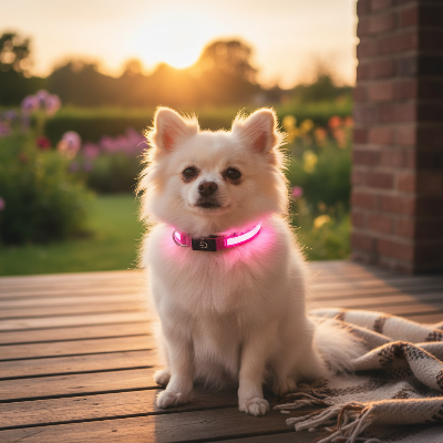 Collier chien lumineux - LED sécurité nocturne-Collier rose - petit chien terrasse