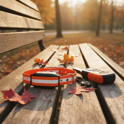 Collier de dressage chien -sans choc vibration 1000m étanche-Collier orange - banc de parc automne