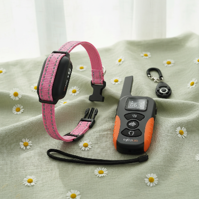 Collier de dressage chien -sans choc vibration 1000m étanche-Collier rose - fond vert sauge