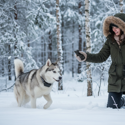 Collier de dressage pour chien - télécommande 400m  Bip, Vibration et Choc-Husky neige noir