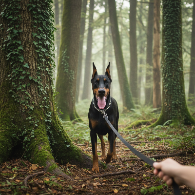 Collier pour Chien - Chaîne Acier Inoxydable-Chaîne acier argent - Doberman forêt