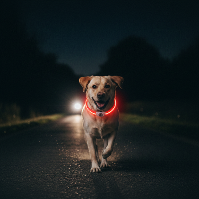 Collier pour Chien - USB Lumineux Rechargeable-Labrador rouge sur route de nuit