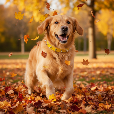 Collier pour chien - cuir-Cuir jaune - Golden automne
