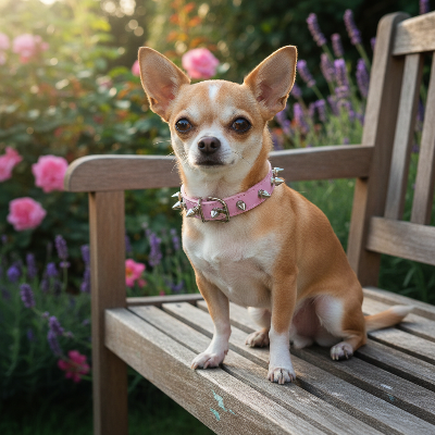 Collier pour chien - cuir-Cuir rose - Chihuahua jardin