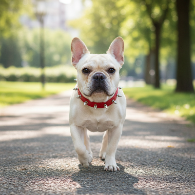 Collier pour chien - cuir-Cuir rouge - Bouledogue parc