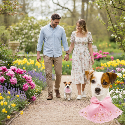 Collier pour chien - dentelles-Dentelle rose - couple jardin