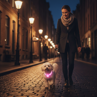 Collier pour chien - lampe led rose rue