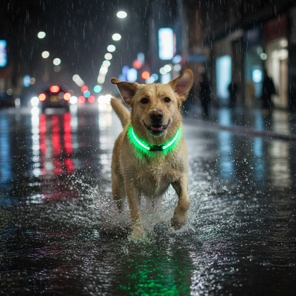 Collier pour chien -  lumineux-Lumineux vert - Labrador pluie