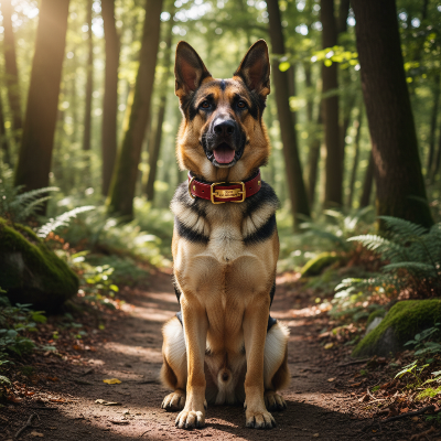 Collier pour chien - personnalisé en cuir-Berger Allemand en forêt