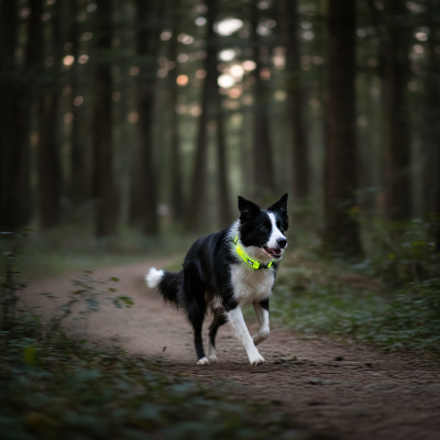 Collier pour chien - réfléchissant-Border collie en forêt au crépuscule