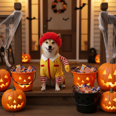 Costume Halloween pour chien - McDonald-Chien McDonald porche Halloween