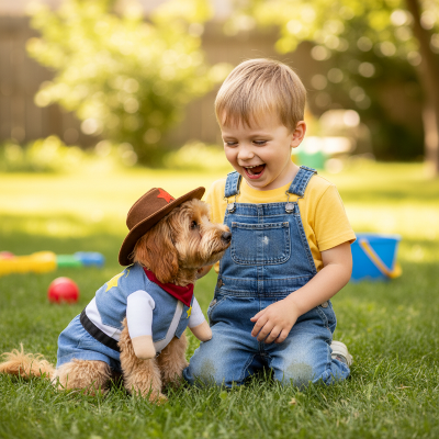 Costume chien - cowboy-Enfant avec chien cowboy