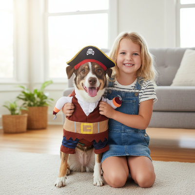 Costume chien - pirate-Chien costume pirate avec enfant