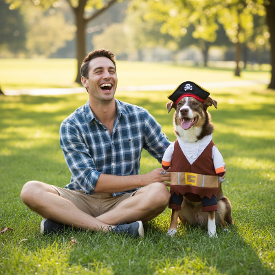 Costume chien - pirate-Chien costume pirate avec homme