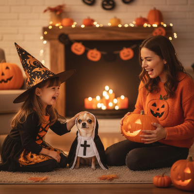 Costume d'halloween pour chien - religieuse-Chien costume religieuse famille