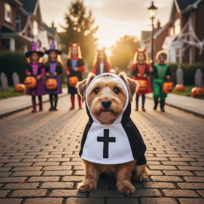 Costume d'halloween pour chien - religieuse-Chien costume religieuse Halloween rue