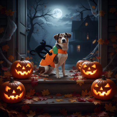 Costume pour Chien - Citrouille avec Chat Noir-Chien costume citrouille porche -Halloween
