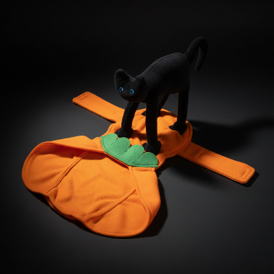 Costume pour Chien - Citrouille avec Chat Noir-Costume citrouille fond sombre