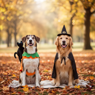 Costume pour Chien - Citrouille avec Chat Noir-Deux chiens costumes Halloween