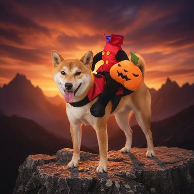 Costume pour chien - Cavalier Tête de Citrouille-Shiba Inu costume cavalier citrouille -coucher de soleil