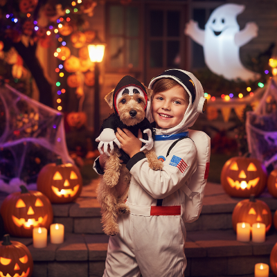 Costume pour chien - Cavalier de la mort-Chien cavalier mort avec enfant